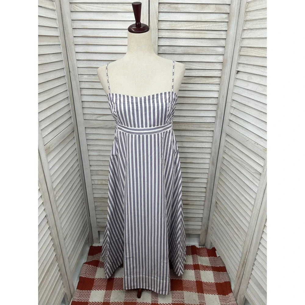 NEW J.Crew Striped Maxi Dress 20T Blue White Women Tall Cotton Coastal Sundress